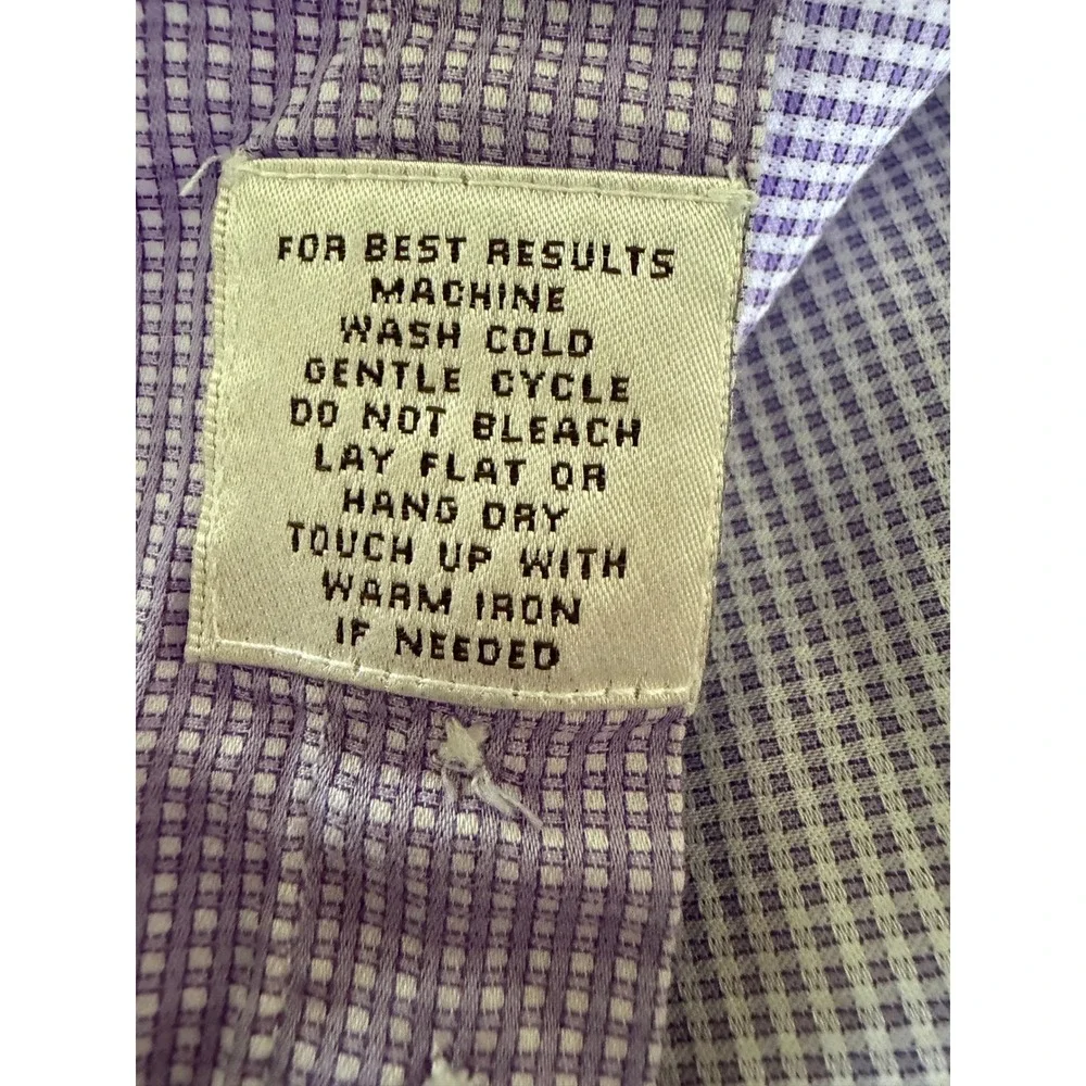 Peter Millar Mens 16.5 42cm Purple Micro Check Cotton Button Up Shirt Long Sleev